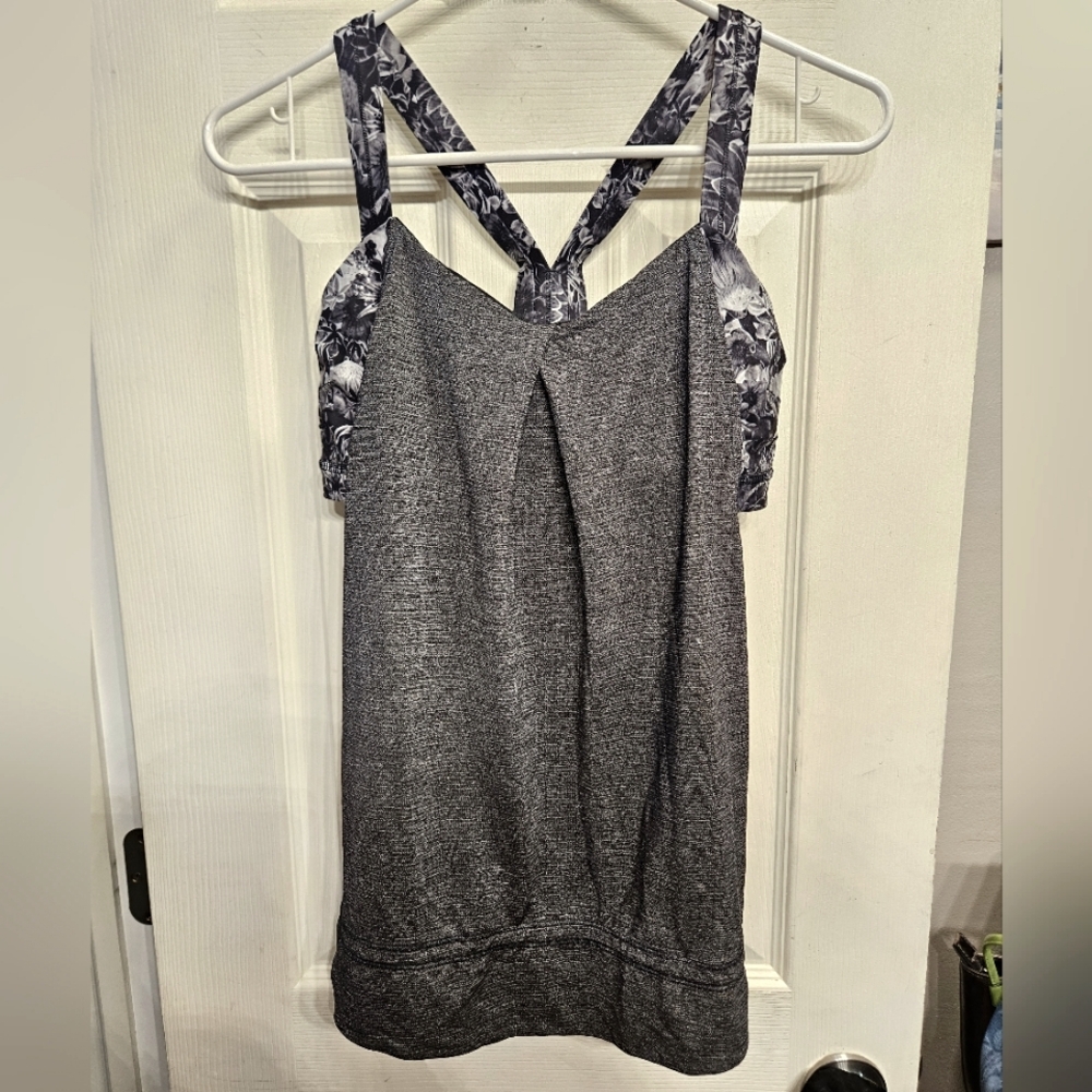 LULULEMON REST LESS Tank Top Gray FLOWABUNGA sport bra shirt Size 6